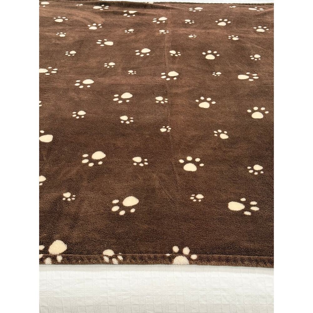 Brown Paw Print Throw Blanket Fleece Pet Lover Dog Cozy 62x48in Home Decor Gifts